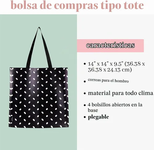 Vista 5 de Kate Spade New York Bolsa de compras reutilizable, bolsa de comestibles con correas para el hombro, bolsa plegable grande