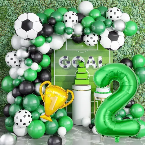 Vista 4 de Globos de fútbol para 2º cumpleaños, suministros para fiesta de cumpleaños de fútbol, Copa del Mundo, Deportes de fútbol, decoraciones de fiesta