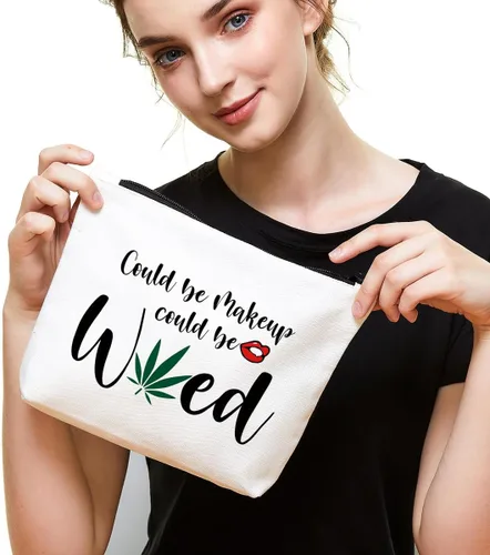 Vista 3 de Fokongna Bolsa de Maquillaje Divertida de Marihuana, Regalos divertidos para mejor amiga, Regalos de Broma para mujeres, Regalo de Viaje