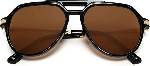 Vista 5 de VISOONE Aviator Sunglasses for Women Men UV400 Protection Retro Shades Negro/Marrón