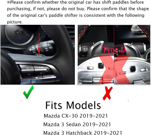 Vista 6 de Great-luck Extensiones de aluminio para palanca de cambios de volante de 2 piezas (negro) para Mazda CX-30 (2019 2020 2021) Mazda 3 Hatchback