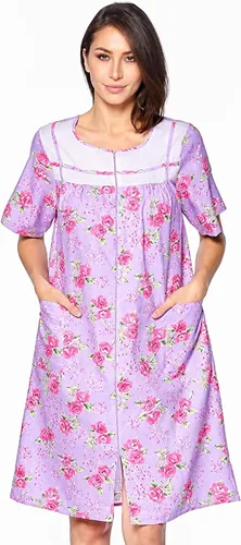 Vista 7 de Casual Nights Vestido de casa con cremallera frontal para mujer, manga corta, tejido, bata de casa con bolsillos Azul (Blue Dogs)
