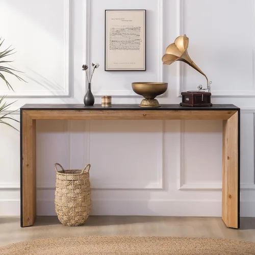 Vista 3 de Mesa consola de madera de 59 pulgadas para entrada, moderna mesa de sofá detrás del sofá con mesa espaciosa, mesas de sofá de granja para sala