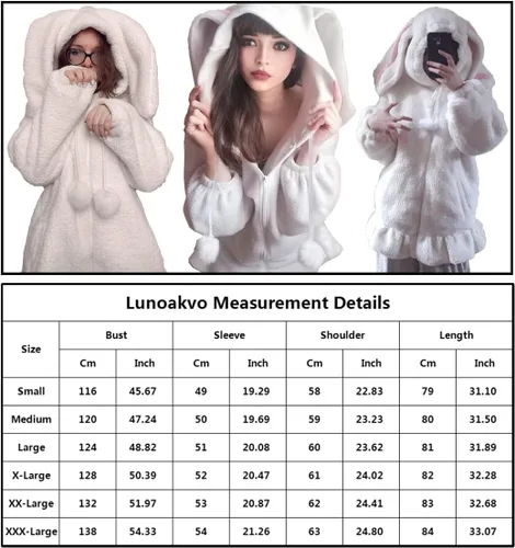 Vista 4 de Sudadera con capucha para mujer, con orejas de conejo, de manga larga, mullida, con capucha y abrigos