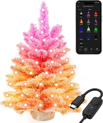 Vista 13 de Brizled Prelit Black Halloween Tree, 5 ft Lighted Fall Tree with Lights Black Tree - Green Lights