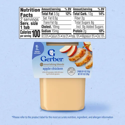 Vista 2 de Gerber Baby Food 2nd Foods, cena, puré de pollo con manzana, tubos de 4 onzas, paquete de 2 (paquete de 8)