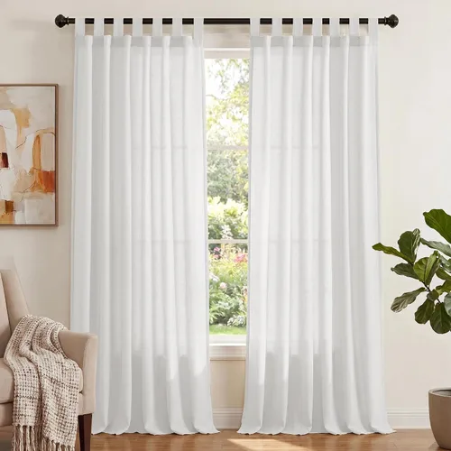 Vista 16 de PrinceDeco Cortinas de Lino de 63 Pulgadas de Largo con Trabillas Superiores Paneles de Tratamientos para Ventanas Semi Transparentes de Filtrado