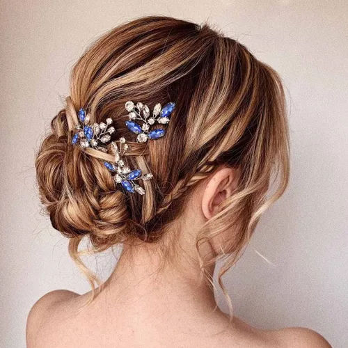 Vista 10 de Unicra Horquillas para el pelo de cristal negro plateado con diamantes de imitación, piezas de pelo de novia, accesorios para novias y mujeres