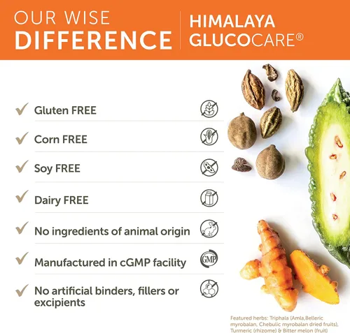 Vista 5 de Himalaya GlucoCare - Metabolismo de la glucosa a base de hierbas y apoyo pancreático con melón amargo, gimnasia, trifala y cúrcuma - Soporte natural