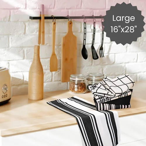 Vista 4 de Cotton Clinic Paquete de 5 toallas de cocina surtidas – Telas suaves absorbentes de secado rápido para mesa y cocina - Toallas de cocina, paños