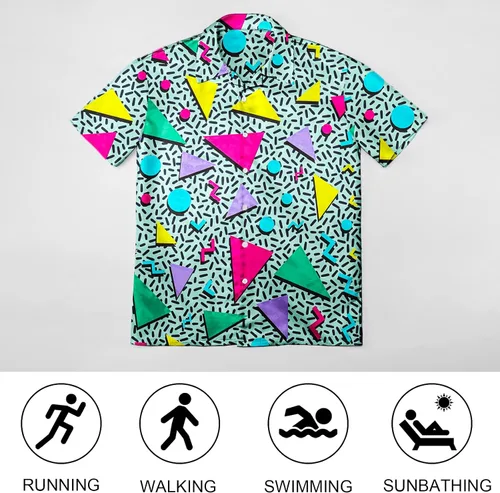 Vista 8 de HUGLAZY Conjunto de camisa hawaiana de los años 80 y 90 para hombre, camisa de manga corta con botones para hombres grandes y altos