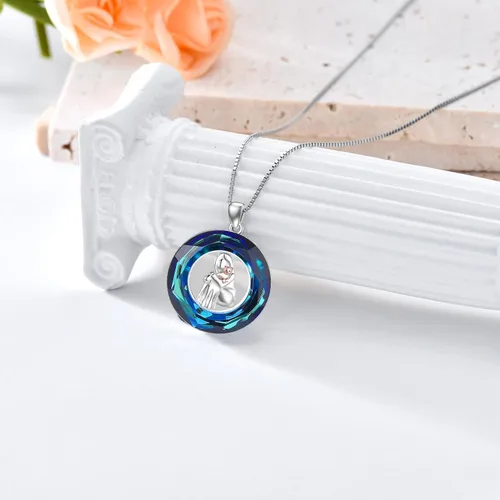 Vista 5 de POPKIMI Cat Lover Pendant Necklace Dog Lover Necklace 925 Sterling Silver Crystal Cat Memorial Gifts for Women Teen Girls Animal Heart Jewelry