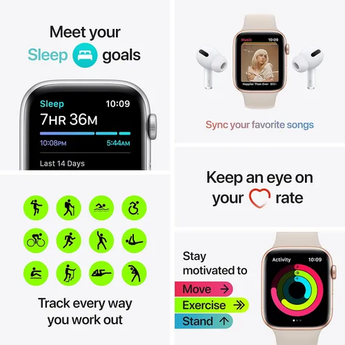Vista 4 de Apple Reloj SE 1.732 in GPS Caja de Aluminio Oro - Correa Deportiva Starlight