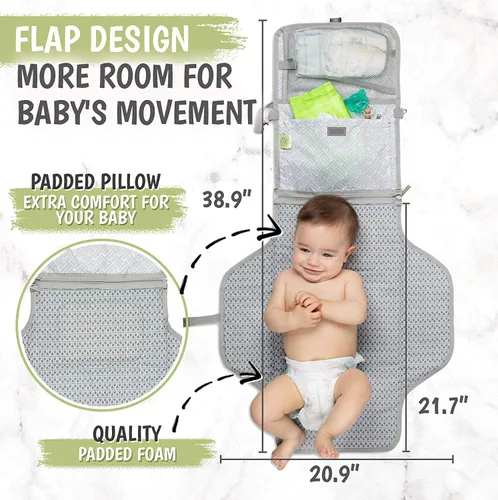 Vista 8 de KeaBabies Mochila para pañales y cambiador de pañales portátil, bolsas de viaje para bebés multifuncionales a prueba de agua, tapete cambiador