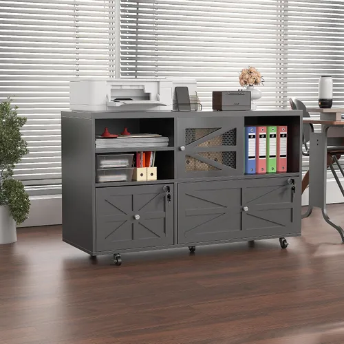 Vista 7 de Semoic Archivador de 2 cajones con cerradura, archivador lateral móvil para tamaño carta/legal/A4, estante ajustable de almacenamiento abierto