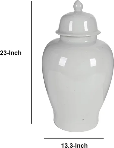 Vista 5 de Benzara BM165658 Tarro de jengibre de cerámica con tapa, blanco roto