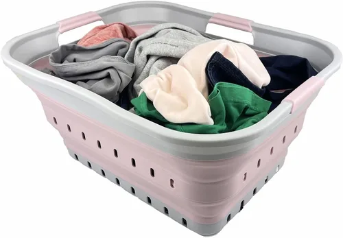 Vista 6 de SAMMART Cesta plegable de plástico para la ropa sucia de 42 L (11 galones), contenedor de almacenamiento plegable y organizador, canasta portátil