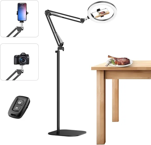 Vista 9 de Anillo de luz de 12 pulgadas con trípode para iPhone, soporte de cámara de teléfono superior, soporte de trípode ajustable de 72 pulgadas de altura