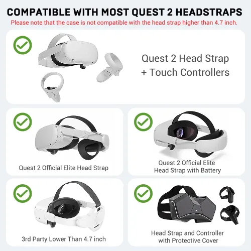 Vista 5 de Vimetapro Estuche de transporte para Quest 2, bolsa rígida para accesorios Quest 2, auriculares de realidad virtual con correa Elite y controles