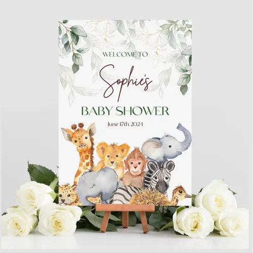 Vista 14 de Cartel de bienvenida de baby shower, cartel de bienvenida editable con texto en inglés "It's a Girl Woodland", letrero de bienvenida de baby shower