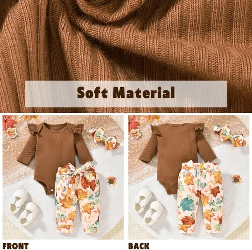Vista 10 de Aalizzwell Conjunto de mameluco acanalado para bebé recién nacido prematuro para otoño e invierno