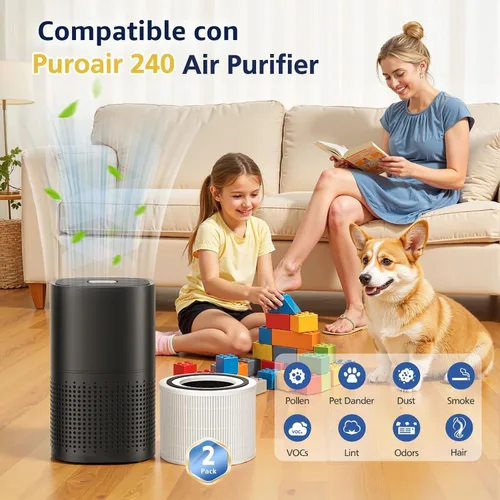 Vista 5 de 240 Filter Replacement Compatible with Puroair 240 Air Purifier, 3-IN-1 240 Air Filter for Puro, High-efficiency Activated Carbon, 2 Pack, White