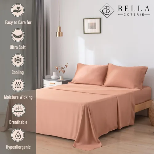 Vista 79 de Bella Coterie - Juego de sábanas tamaño individual, viscosa de bambú, de cultivo orgánico, ultrasuaves, refrescantes para calurosos, esquinas tipo