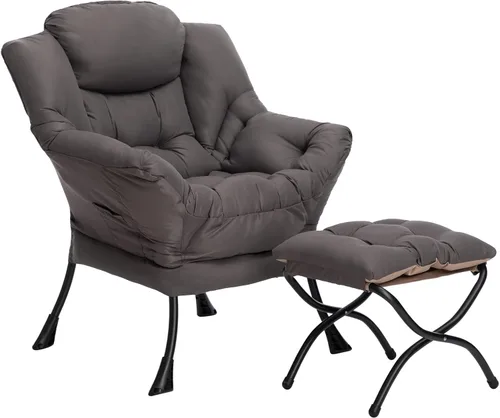 Vista 23 de HollyHOME Silla perezosa con otomana plegable, sillón cómodo y reposapiés plegable, sofá de ocio silla de lectura y reposapiés para sala de estar