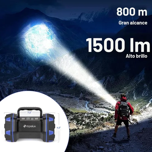 Vista 2 de Linterna de camping LED recargable, linterna de campamento de 1500 lm, 8 modos de luz, luces de campamento de capacidad 4800, luz de flash brillante