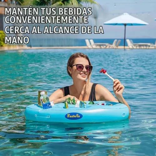 Vista 6 de Inflatable Pool Drink Holder with Large Capacity, Floating Drink Float for Hot Tub, Pool, Beach & Party - Holds Drinks, Phones & Snacks, Easy Azul