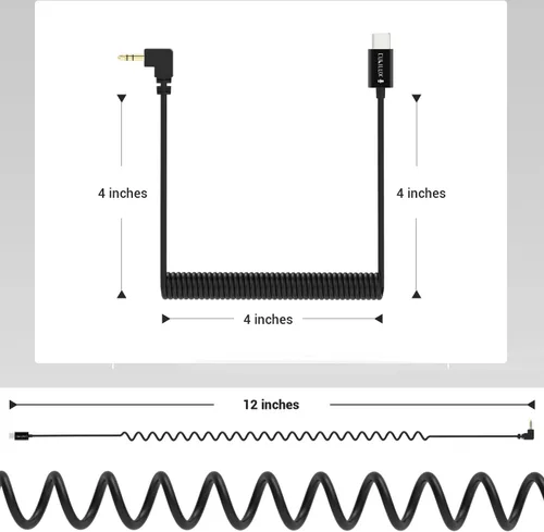 Vista 6 de Cubilux Cable de audio USB C corto en espiral a macho de 0.138 in compatible con iPhone 17/16/15, iPad Pro 13/12.9/11, Galaxy S25/S24, Pixel