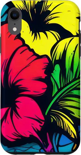 Vista 8 de Funda para iPhone 15 con diseño de flor de hibisco, diseño de graffiti botánico bohemio