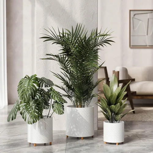 Vista 8 de EverNest Claire Modern Maceta de interior con soporte de madera, patrón blanco, 8 pulgadas, SelectBase, estilo moderno neutro de mediados de siglo