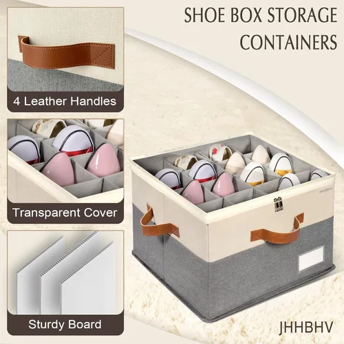 Vista 4 de Organizador de zapatos para armario, contenedores de almacenamiento ajustables para zapatos, grandes contenedores plegables de almacenamiento