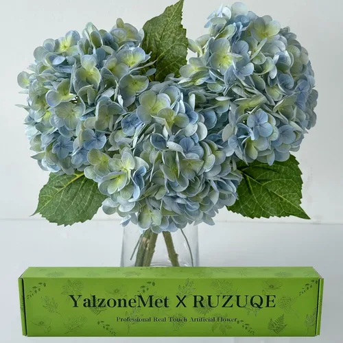 Vista 11 de YalzoneMet 3 unidades de flores artificiales de hortensia color beige cremoso de 21 pulgadas con textura real, flores de látex sintético