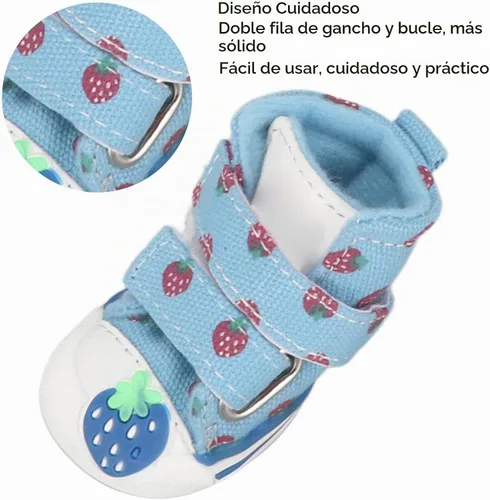 Vista 4 de TITA-DONG Zapatos para perros pequeños, botas transpirables para el pavimento caliente de verano, lindas botas de lona antideslizantes cómodas
