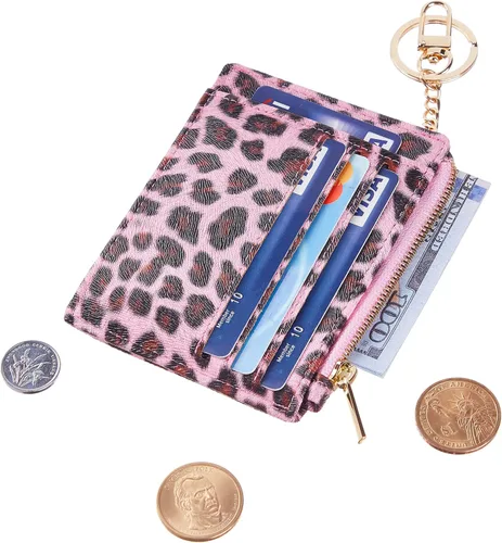 Vista 2 de Sodsay Estuche para tarjetas, cartera delgada con bolsillo frontal, para mujer, sujetatarjetas con llavero