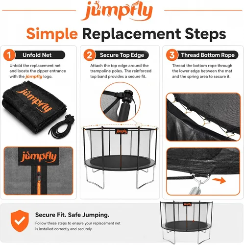 Vista 3 de 10/12/14FT Trampoline Net(Net Only),Trampoline Replacement Safety Enclosure,Fit for 8/6 Poles Round Frame Trampoline,Breathable&Weather-Resistant