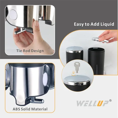 Vista 3 de Dispensador de jabón negro montado en la pared para ducha, dispensadores de champú WELLUP sin perforar, dispensador de jabón de ducha de baño