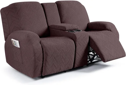 Vista 17 de Ruaozz - Fundas elásticas para sofá reclinable con consola de 4 piezas, con bolsillos, fundas de jacquard para sofá reclinable, protectores