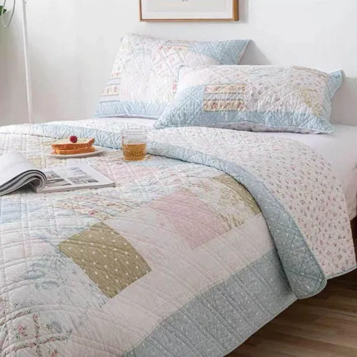 Vista 3 de vctops Juego de edredón de retazos tamaño matrimonial/queen, colcha acolchada de algodón con estampado floral, ligero y reversible, para todas