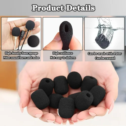 Vista 3 de Cubiertas de Espuma para Micrófono de Auriculares, Protector de Viento de Espuma Esponjosa para Micrófono de Solapa de Auriculares, Mini Cubierta