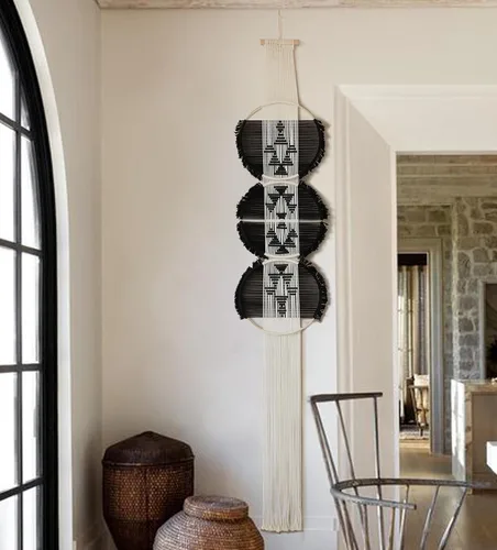 Vista 8 de Flber Macramé para colgar en la pared, 3 piezas, macramé, decoración de pared de macramé, arte de pared redondo, hecho a mano, bohemio