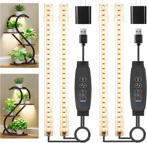 Vista 16 de RWNTAO Lámpara de cultivo de dos tiras para plantas de interior, tiras de luz LED de espectro completo rojo, azul y amarillo, con temporizador