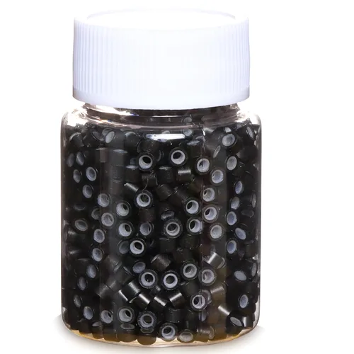Vista 25 de Anillas de microenlace de 4 mm con forro de silicona, cuentas de oropel para extensiones de pelo, 300 unidades, color negro