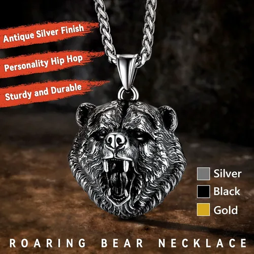Vista 3 de FaithHeart Collar con colgante de pata de oso de acero inoxidable, collar escandinavo nórdico auténtico, joyería vikinga personalizada personalizada