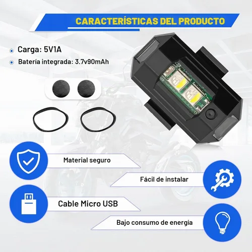 Vista 3 de 4 luces LED recargables de advertencia nocturna, luces estroboscópicas de 7 colores, luces anticolisión para dron, coche, motocicleta, barco