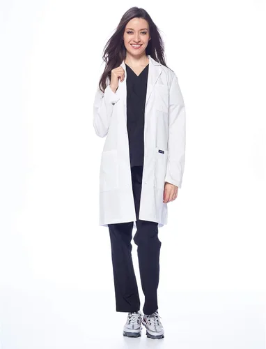 Vista 2 de Dagacci Medical Uniform Abrigo de laboratorio unisex de 35 pulgadas, blanco, talla XS a XXL, Blanco