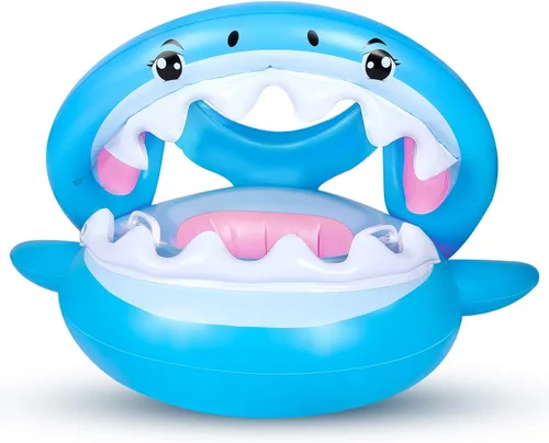 Vista 7 de Flotador de piscina para bebés con toldo inflable de tiburón para niños de 6 a 36 meses
