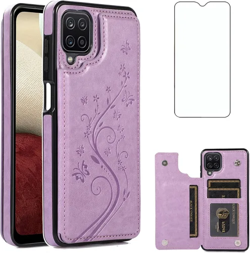 Vista 9 de Funda de teléfono para Samsung Galaxy A42 5G con protector de pantalla de vidrio templado, tarjetero con soporte para tarjetero, soporte para celda